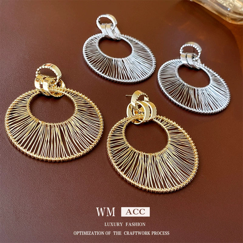 Wholesale Copper Hollowout Geometric Circle Earrings For Women - Image 3