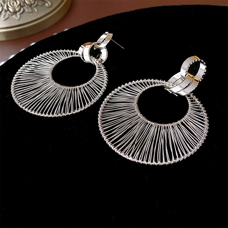 Wholesale Copper Hollowout Geometric Circle Earrings For Women - Image 7