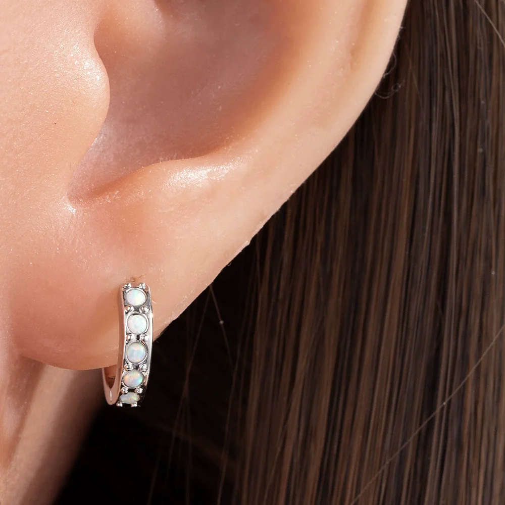 Wholesale Copper Inlaid Opal And Zircon Earrings For Girls With Sweet Style