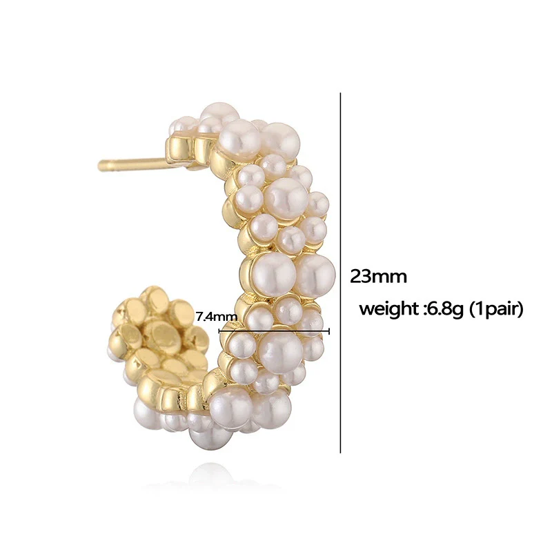 Wholesale Copper Inlaid Pearl Flower Petal And Geometric C Shaped Women's Earrings - Image 2