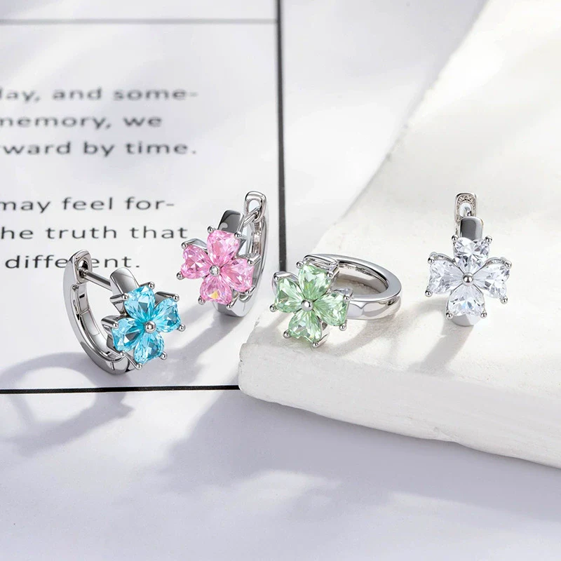 Wholesale Copper Inlaid Zircon Flower Style Women's Ear Piercing Earrings