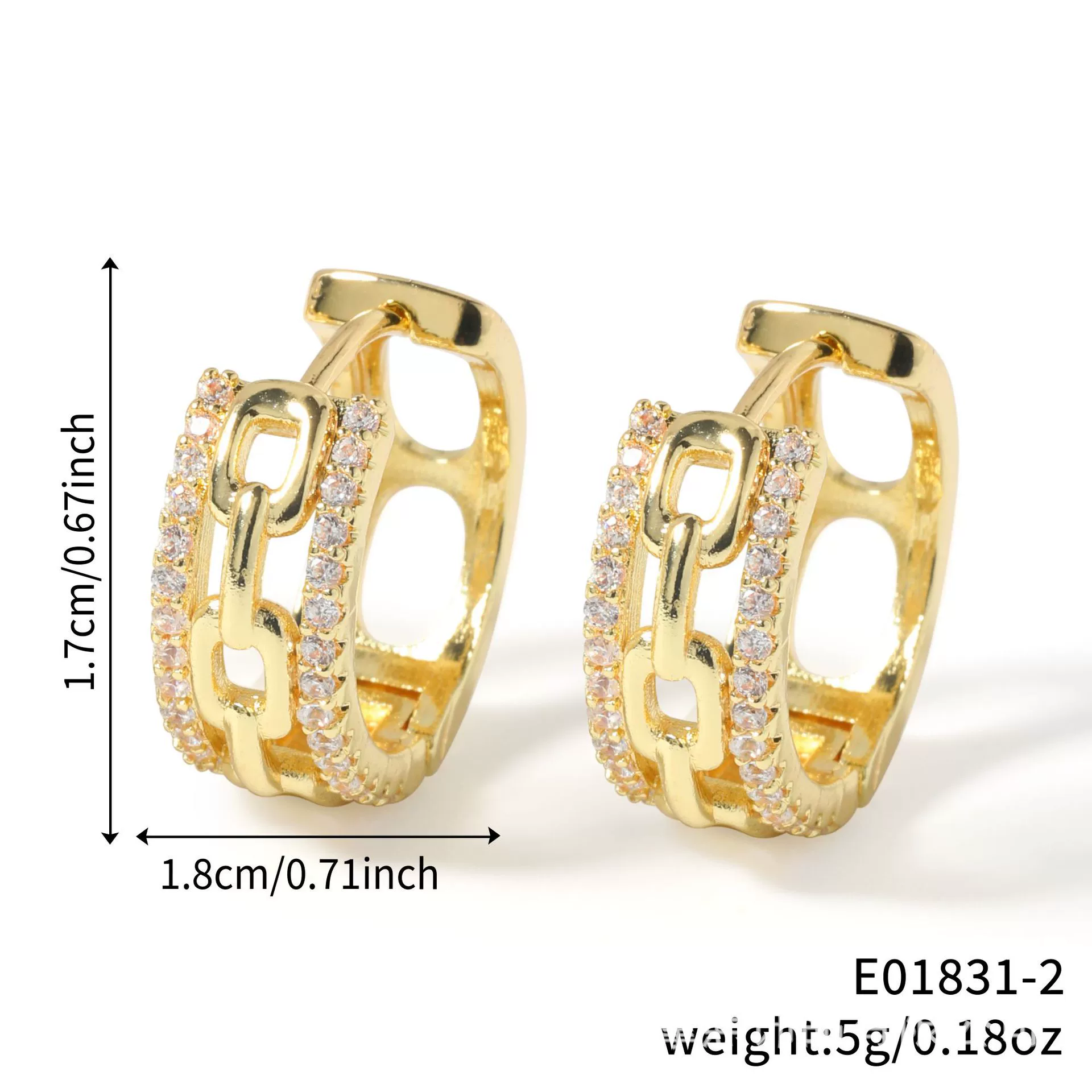 Wholesale Copper Inlaid Zircon Geometric Hollow Hoop Earrings Electroplated Unisex Light Luxury Style