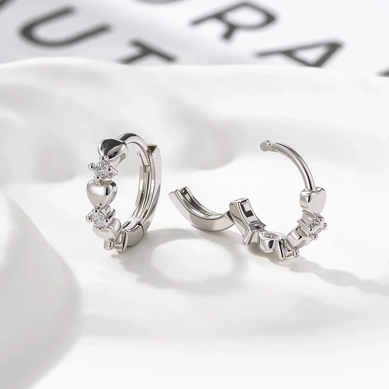 Wholesale Copper Inlaid Zircon Heartshaped Sweet Design Women's Earrings - Image 2