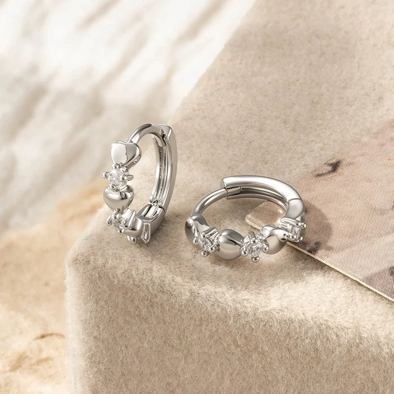 Wholesale Copper Inlaid Zircon Heartshaped Sweet Design Women's Earrings - Image 3