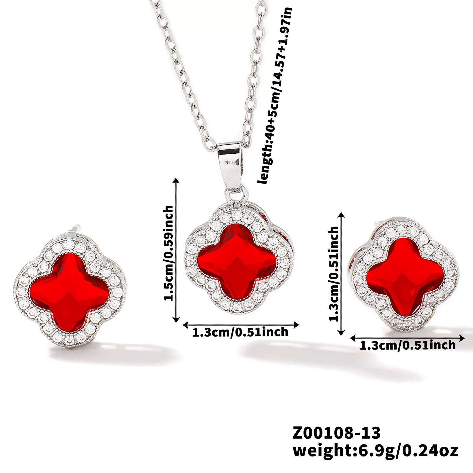 Wholesale Copper Inlaid Zircon Natural Plants And Flowers Style Fourleaf Clover Earrings And Necklace Twopiece Jewelry Set - Image 13
