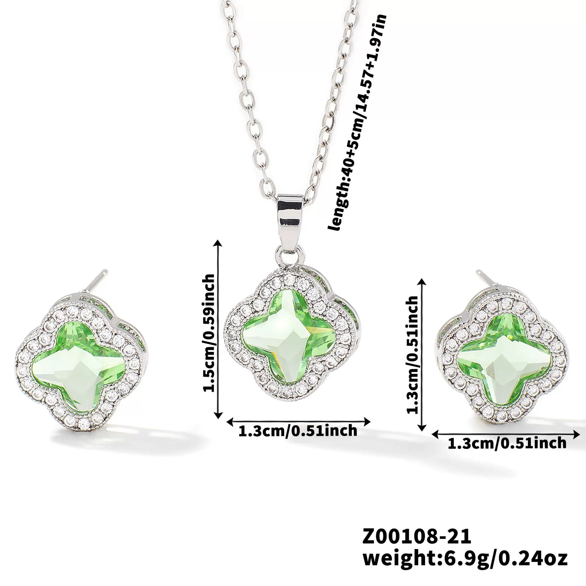 Wholesale Copper Inlaid Zircon Natural Plants And Flowers Style Fourleaf Clover Earrings And Necklace Twopiece Jewelry Set - Image 26