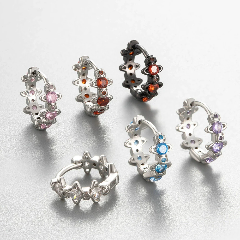 Wholesale Copper Inlaid Zircon Saturn Earring For Girls - Image 4