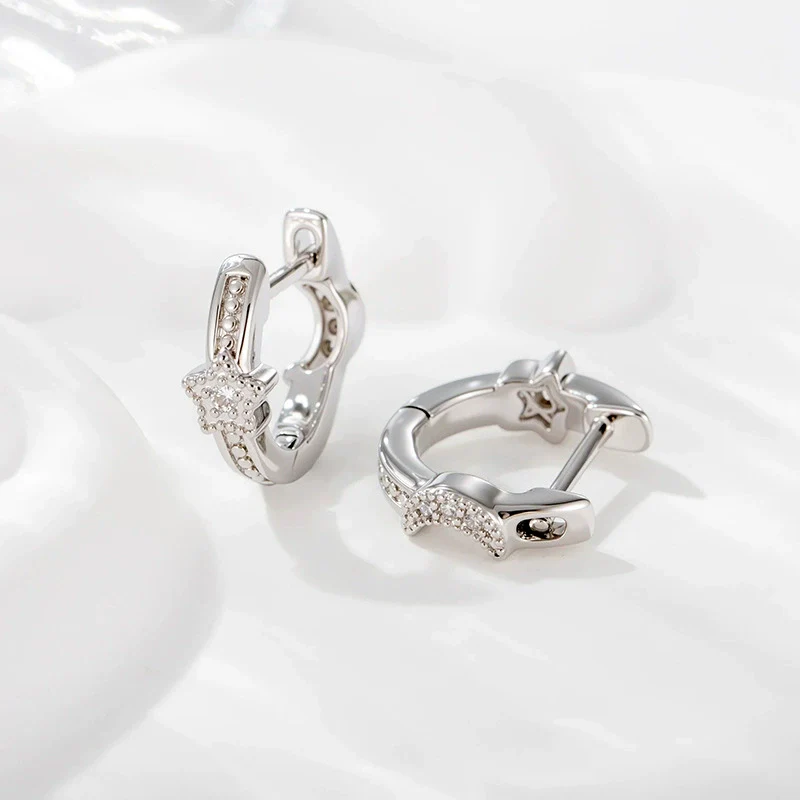 Wholesale Copper Inlaid Zircon Star And Moon Earrings For Women Simple Style