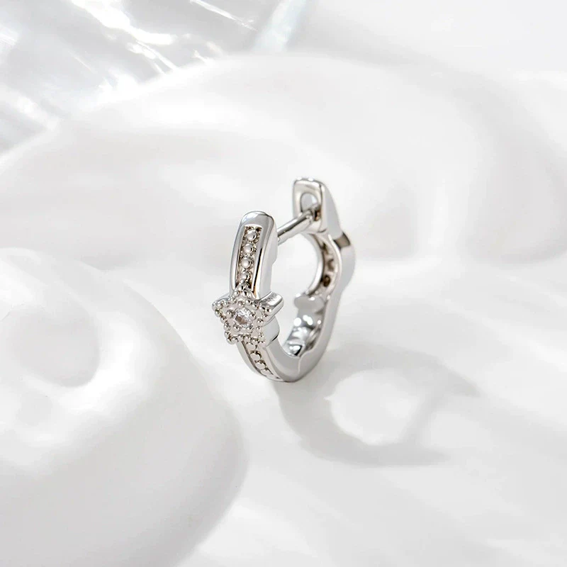 Wholesale Copper Inlaid Zircon Star And Moon Earrings For Women Simple Style - Image 5