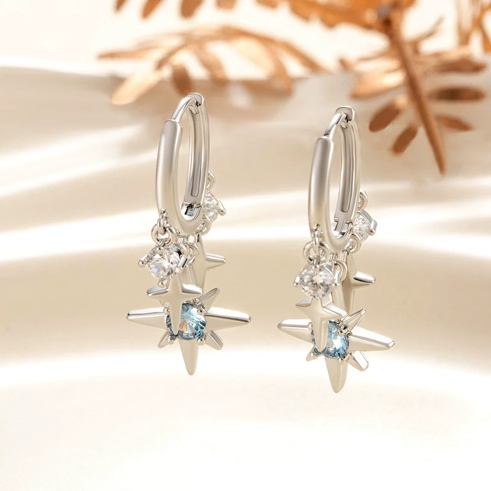 Wholesale Copper Inlaid Zircon Star Sweet Style Women's Pendant Tassel Earrings