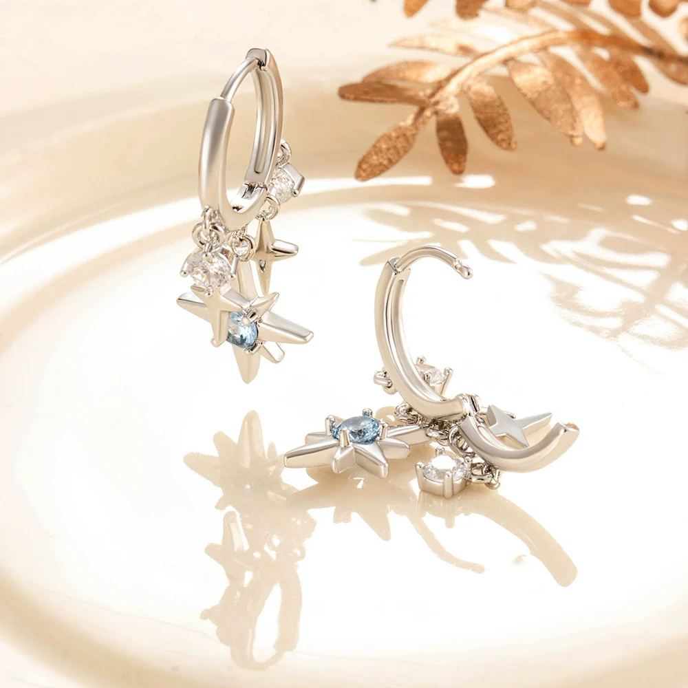 Wholesale Copper Inlaid Zircon Star Sweet Style Women's Pendant Tassel Earrings - Image 2
