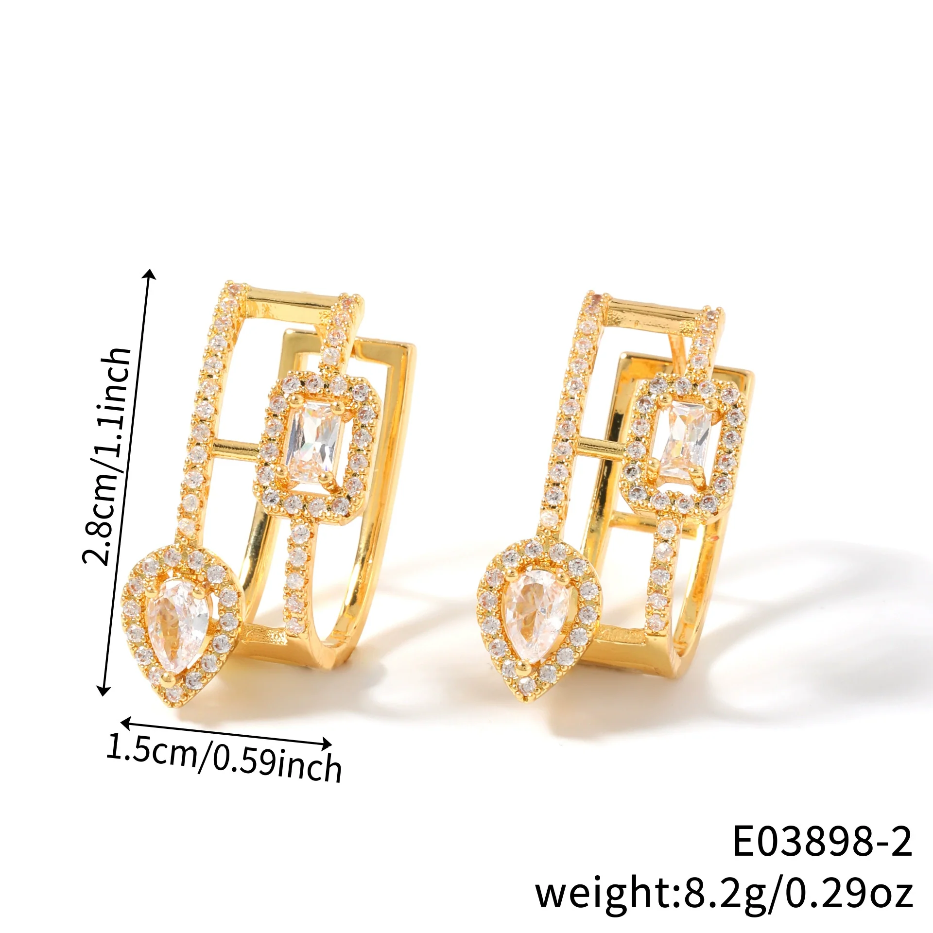 Wholesale Copper Inlaid Zirconium Geometric Water Drop Cut Out Square Earrings For Women Electroplated Simple Stylish - Image 7
