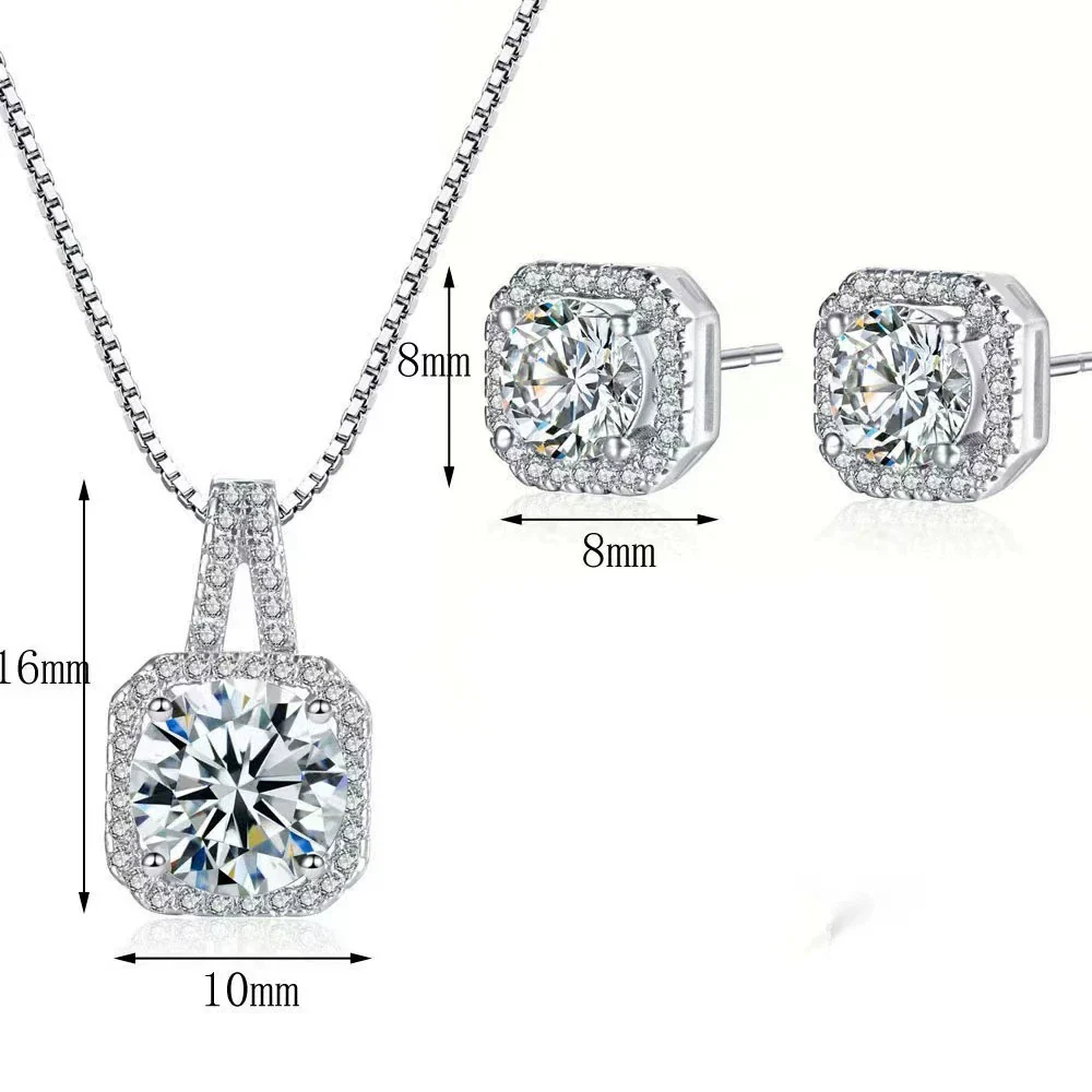 Wholesale Copper Jewelry Geometric Style Microinlaid Square Zircon Necklace And Earring Set For Women - Image 2