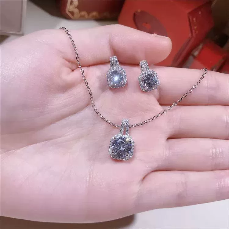 Wholesale Copper Jewelry Geometric Style Microinlaid Square Zircon Necklace And Earring Set For Women - Image 3