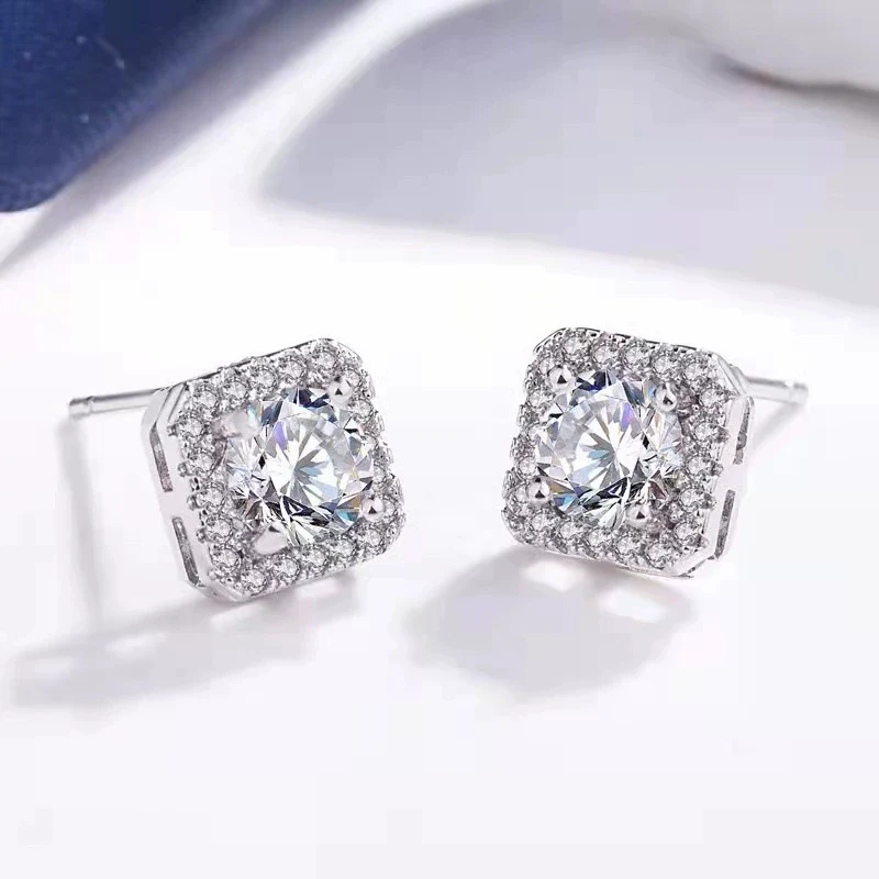 Wholesale Copper Jewelry Geometric Style Microinlaid Square Zircon Necklace And Earring Set For Women - Image 4