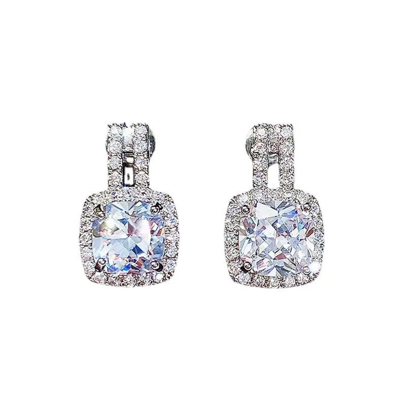 Wholesale Copper Jewelry Geometric Style Microinlaid Square Zircon Necklace And Earring Set For Women - Image 5