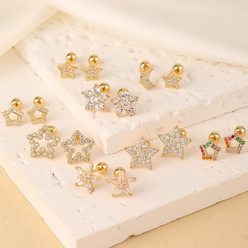 Wholesale Copper Jewelry Inlaid Zircon Star Earrings