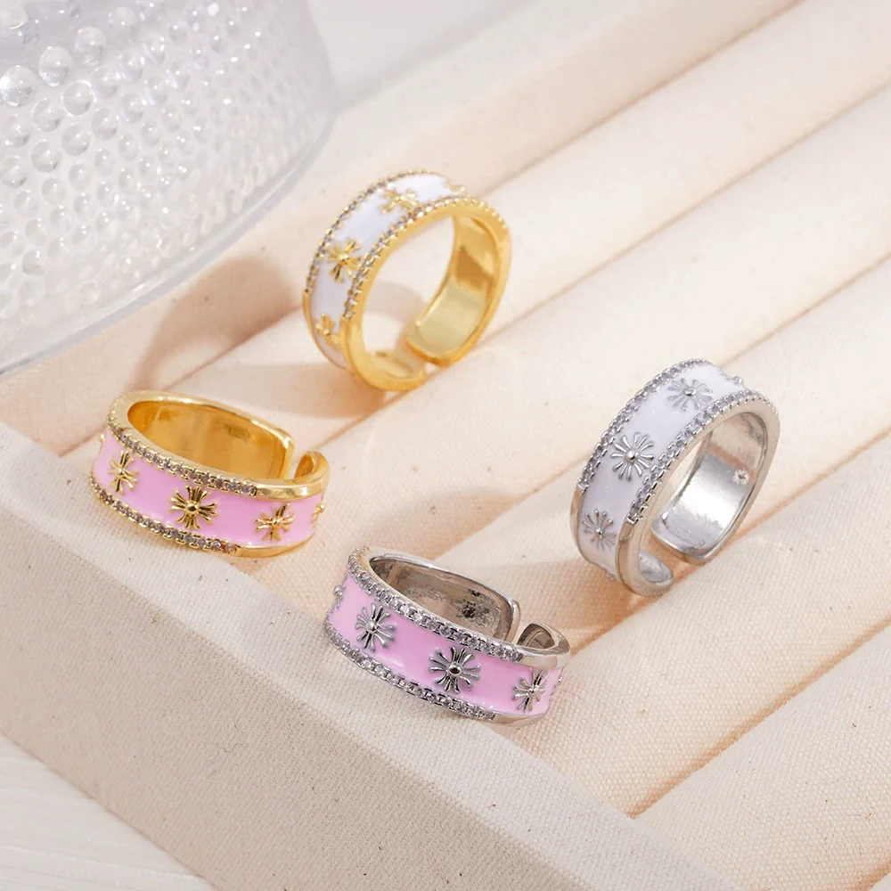 Wholesale Copper Light Luxury Geometric Oil Dropping Enamel Open Ring Jewelry For Women With Electroplating - Image 2