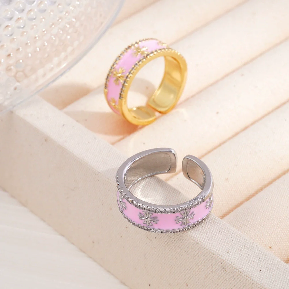 Wholesale Copper Light Luxury Geometric Oil Dropping Enamel Open Ring Jewelry For Women With Electroplating - Image 3