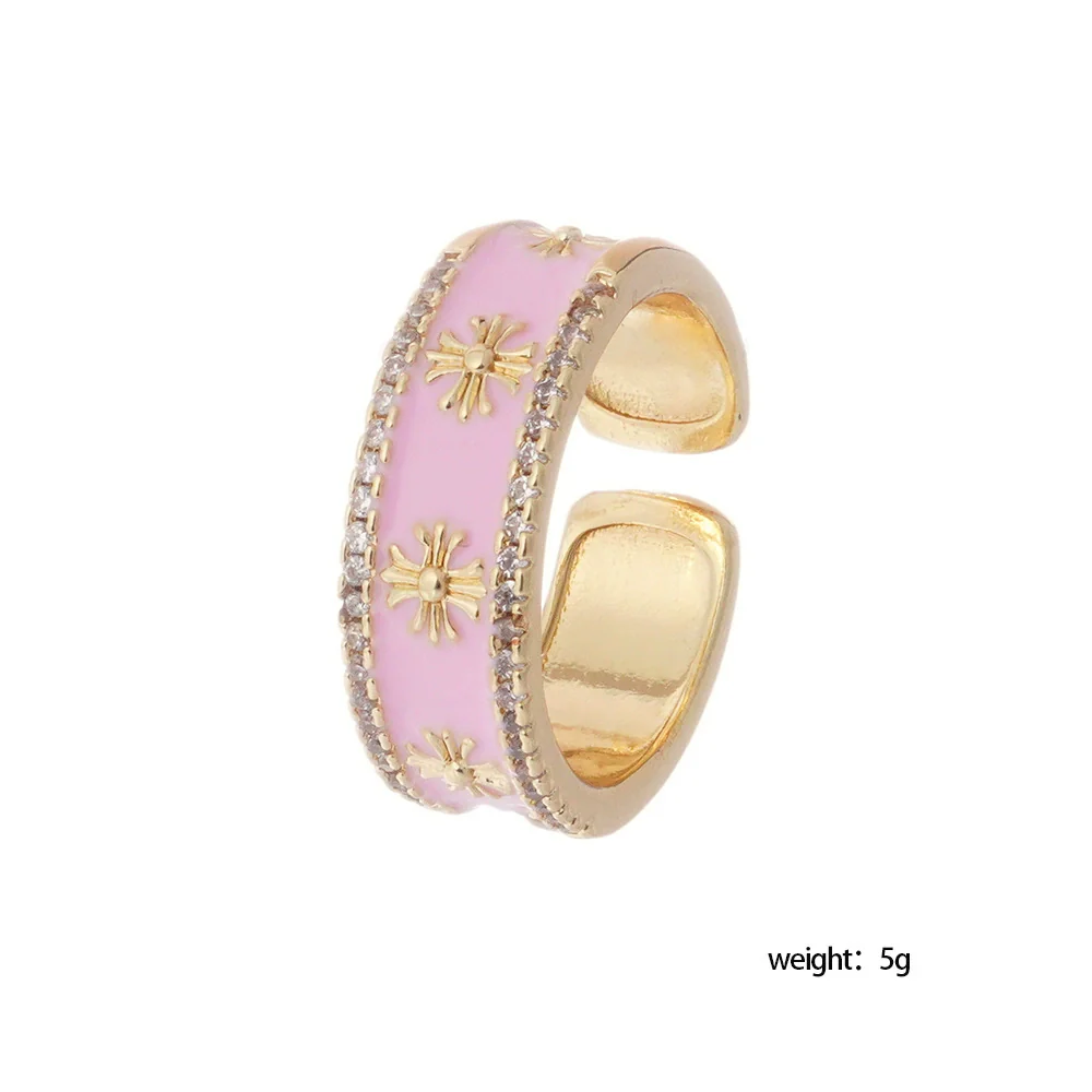 Wholesale Copper Light Luxury Geometric Oil Dropping Enamel Open Ring Jewelry For Women With Electroplating - Image 5