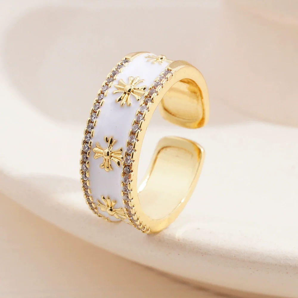 Wholesale Copper Light Luxury Geometric Oil Dropping Enamel Open Ring Jewelry For Women With Electroplating - Image 8