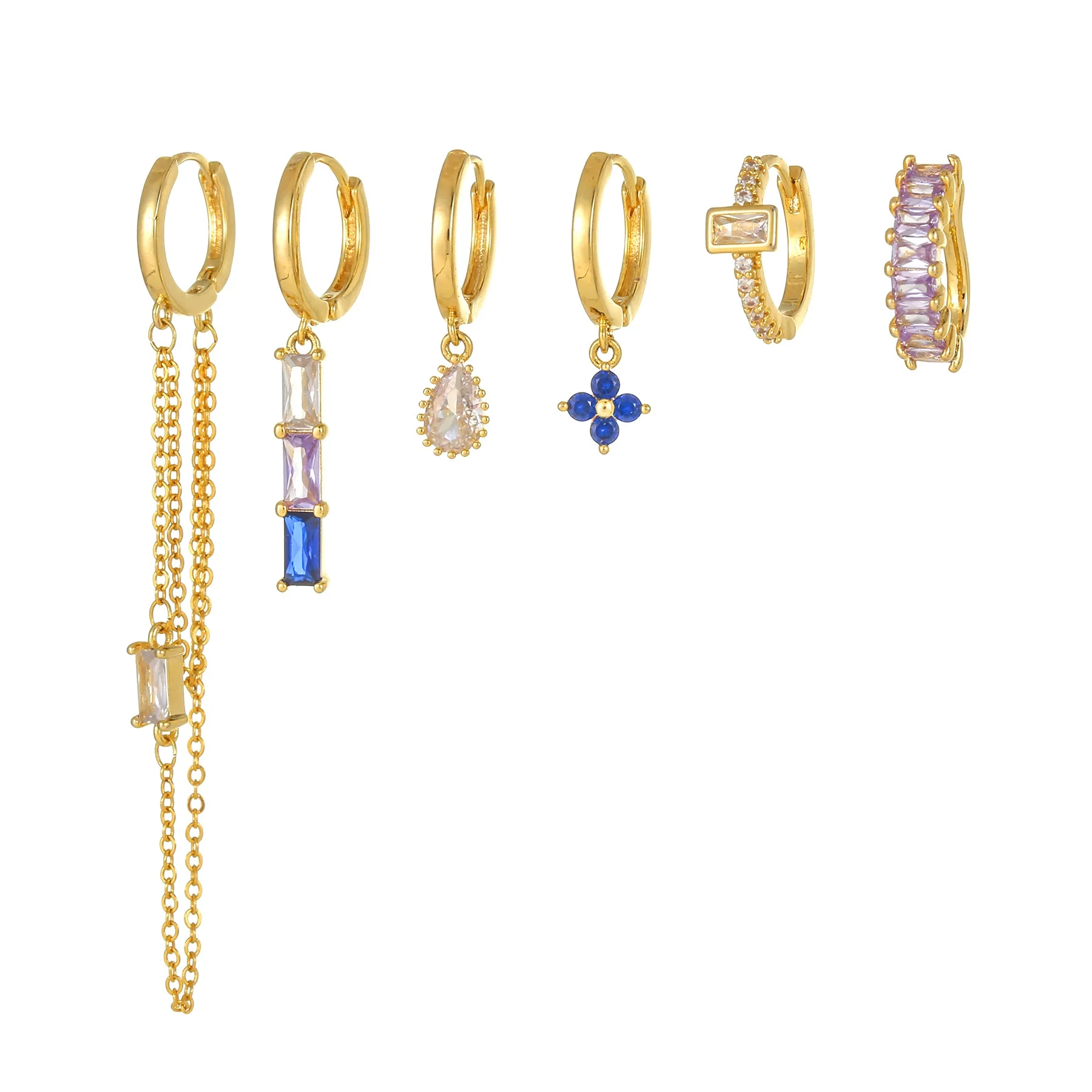 Wholesale Copper Light Luxury Tassel Sapphire Earrings With Geometric And Flower Pattern And Inlaid Zircon - Image 5