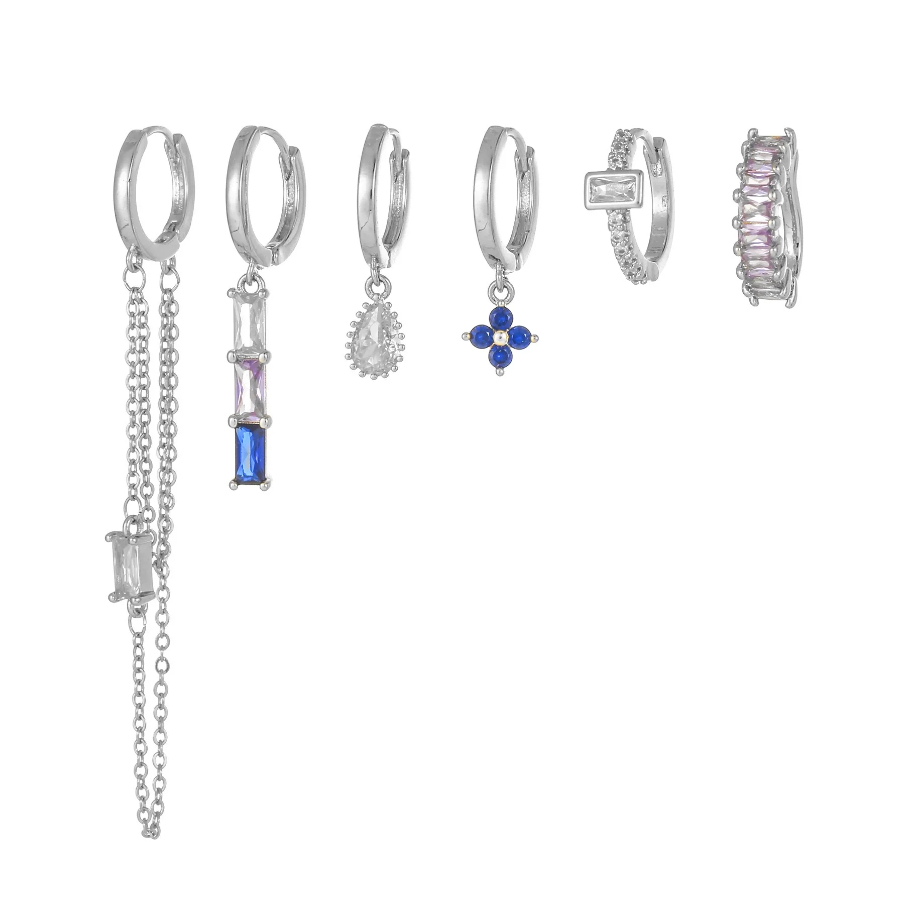 Wholesale Copper Light Luxury Tassel Sapphire Earrings With Geometric And Flower Pattern And Inlaid Zircon - Image 6