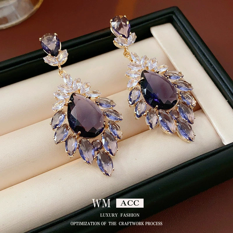Wholesale Copper Medieval Vintage Geometric Flower Drop Zircon Earrings For Women