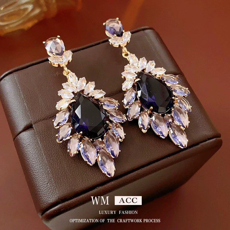 Wholesale Copper Medieval Vintage Geometric Flower Drop Zircon Earrings For Women - Image 3