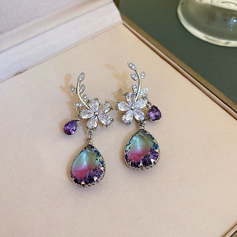 Wholesale Copper Medieval Vintage Geometric Flower Drop Zircon Earrings For Women - Image 7