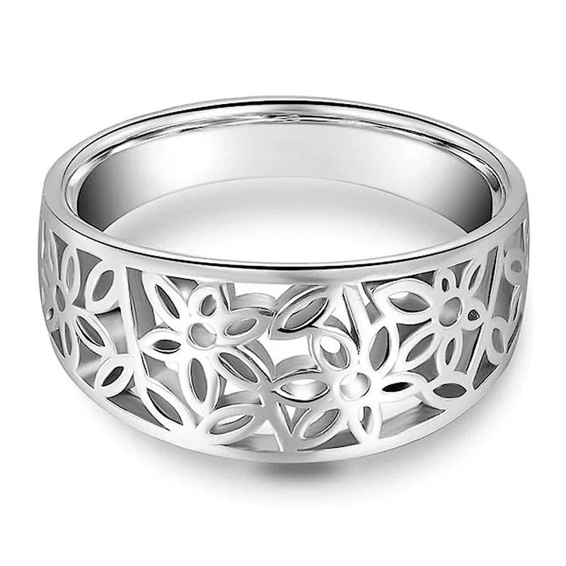 Wholesale Copper Metallic Flower Ring With Geometric Design And Electroplating Treatment For Women - Image 2