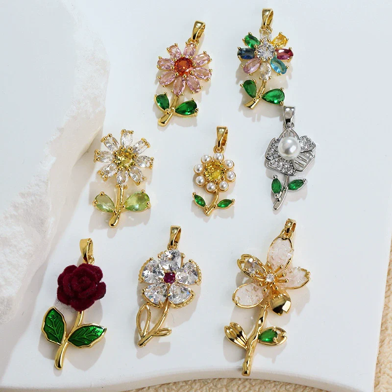 Wholesale Copper Microinlaid Flower Necklace With Zircon And Oil Painting Pendant For Women Electroplated Fashionable And Versatile Clavicle Chain Jewelry