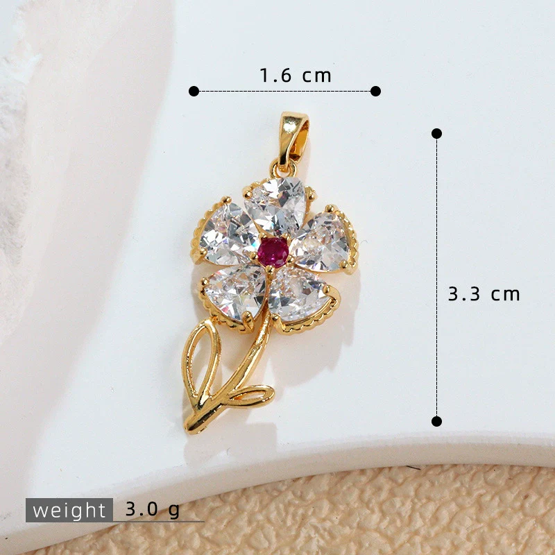 Wholesale Copper Microinlaid Flower Necklace With Zircon And Oil Painting Pendant For Women Electroplated Fashionable And Versatile Clavicle Chain Jewelry - Image 11