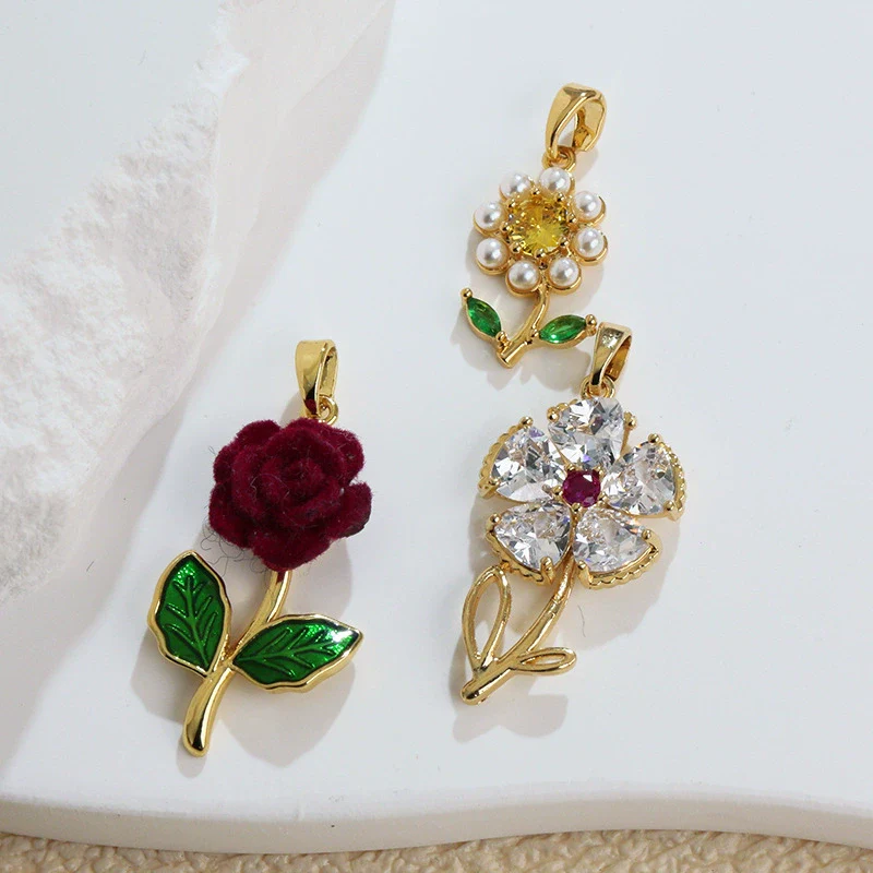 Wholesale Copper Microinlaid Flower Necklace With Zircon And Oil Painting Pendant For Women Electroplated Fashionable And Versatile Clavicle Chain Jewelry - Image 2
