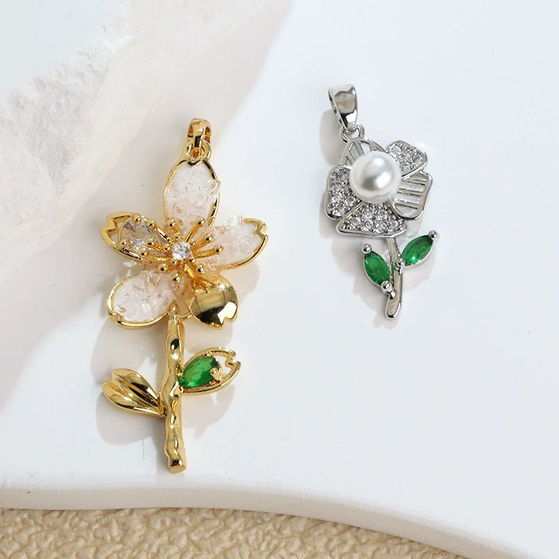 Wholesale Copper Microinlaid Flower Necklace With Zircon And Oil Painting Pendant For Women Electroplated Fashionable And Versatile Clavicle Chain Jewelry - Image 3