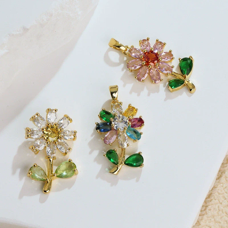 Wholesale Copper Microinlaid Flower Necklace With Zircon And Oil Painting Pendant For Women Electroplated Fashionable And Versatile Clavicle Chain Jewelry - Image 4
