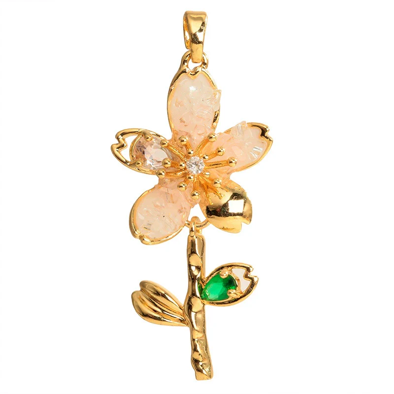 Wholesale Copper Microinlaid Flower Necklace With Zircon And Oil Painting Pendant For Women Electroplated Fashionable And Versatile Clavicle Chain Jewelry - Image 5