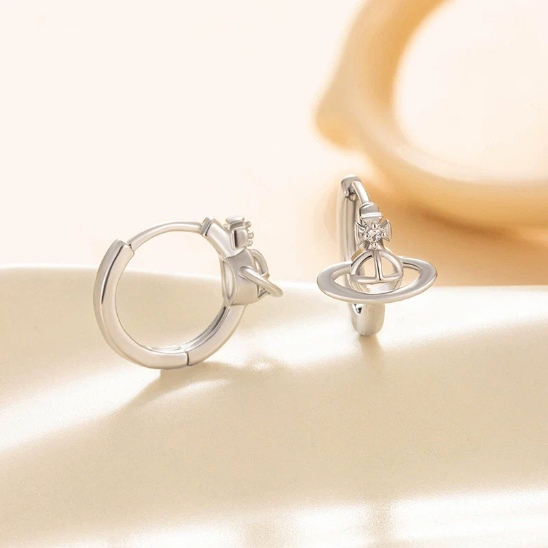 Wholesale Copper Microinlaid Zircon Saturn Ear Buckle Earrings For Girls Sweet Style - Image 2