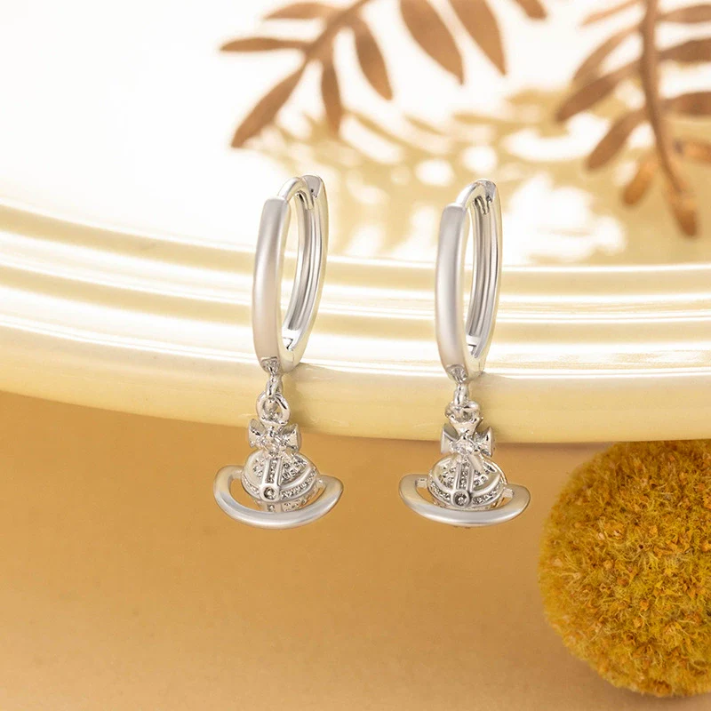 Wholesale Copper Microinlaid Zirconia Saturn Pendant Earrings For Girls Sweet Style