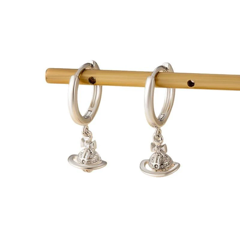 Wholesale Copper Microinlaid Zirconia Saturn Pendant Earrings For Girls Sweet Style - Image 4