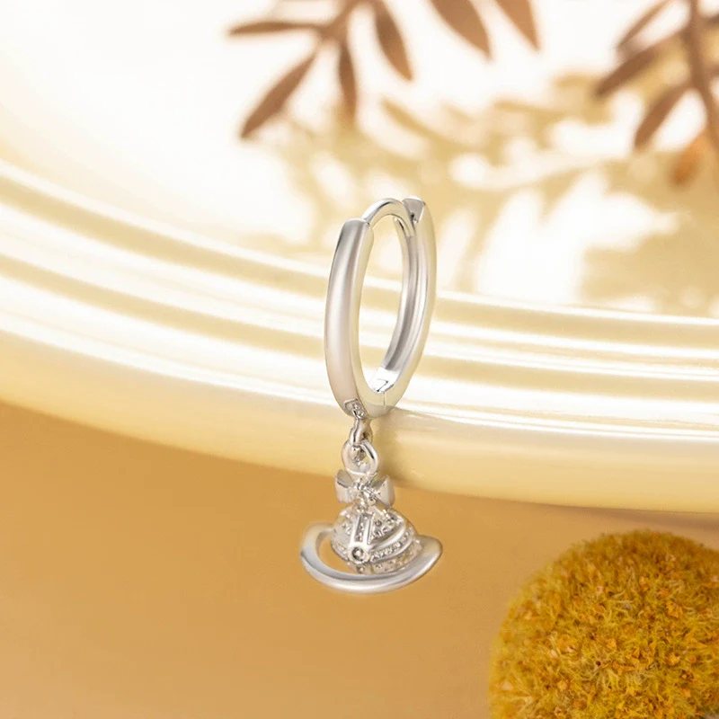 Wholesale Copper Microinlaid Zirconia Saturn Pendant Earrings For Girls Sweet Style - Image 5