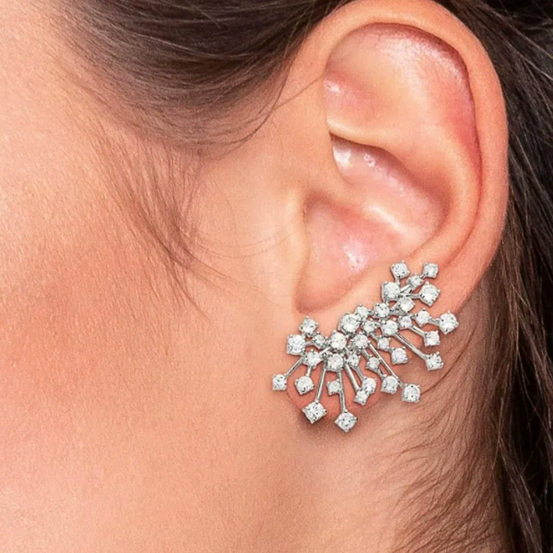 Wholesale Copper Micropaved Zircon Earrings For Women Floral Geometric Design Niche Style