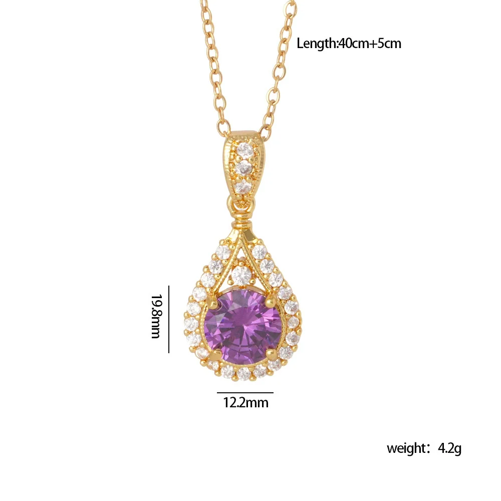 Wholesale Copper Necklace With Mixed Gemstone Inlay Zircon Purple Electroplated O Chain Drop Shape Heart Shape For Women - Image 11