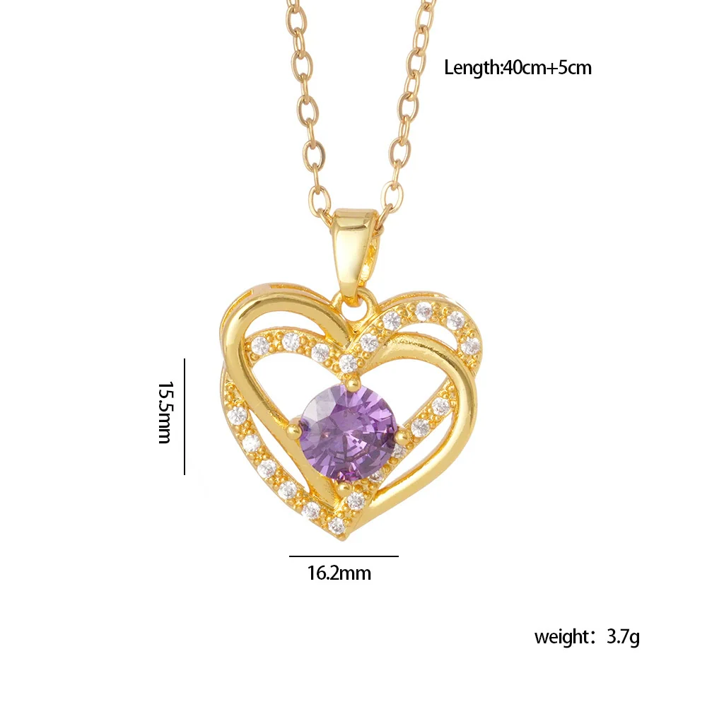 Wholesale Copper Necklace With Mixed Gemstone Inlay Zircon Purple Electroplated O Chain Drop Shape Heart Shape For Women - Image 12