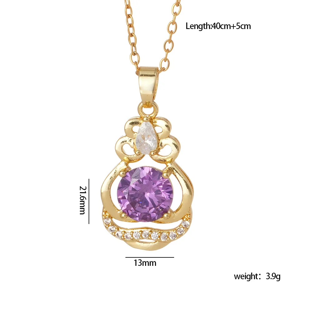 Wholesale Copper Necklace With Mixed Gemstone Inlay Zircon Purple Electroplated O Chain Drop Shape Heart Shape For Women - Image 13