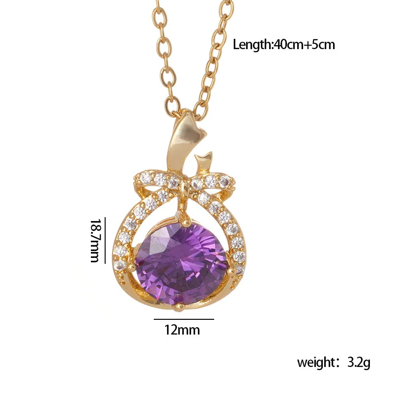 Wholesale Copper Necklace With Mixed Gemstone Inlay Zircon Purple Electroplated O Chain Drop Shape Heart Shape For Women - Image 15