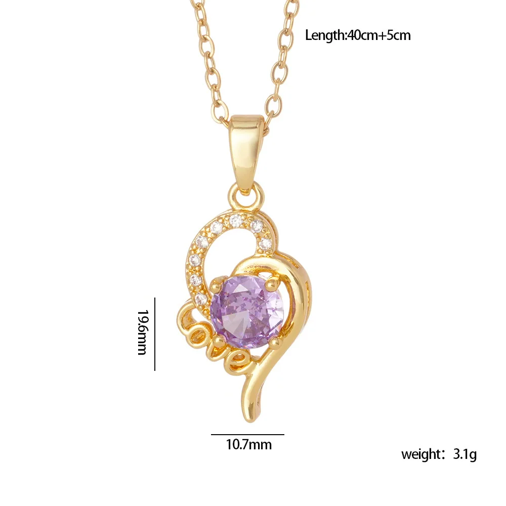 Wholesale Copper Necklace With Mixed Gemstone Inlay Zircon Purple Electroplated O Chain Drop Shape Heart Shape For Women - Image 16