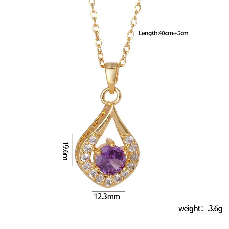 Wholesale Copper Necklace With Mixed Gemstone Inlay Zircon Purple Electroplated O Chain Drop Shape Heart Shape For Women - Image 17