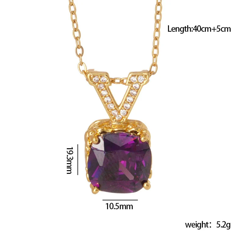Wholesale Copper Necklace With Mixed Gemstone Inlay Zircon Purple Electroplated O Chain Drop Shape Heart Shape For Women - Image 5