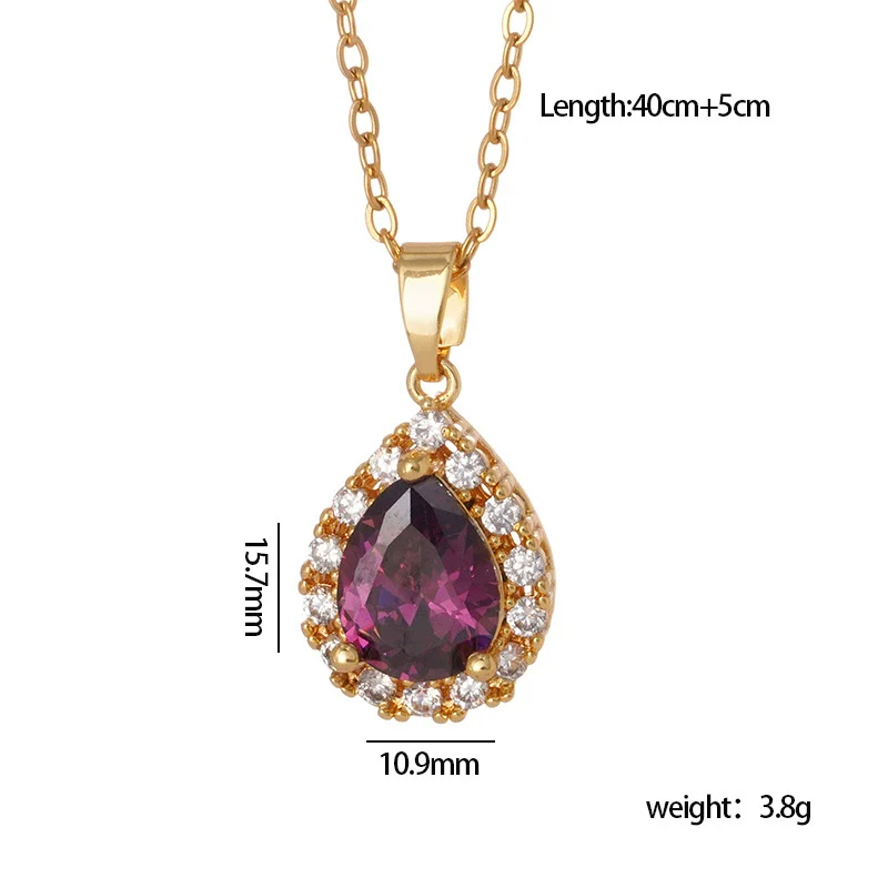Wholesale Copper Necklace With Mixed Gemstone Inlay Zircon Purple Electroplated O Chain Drop Shape Heart Shape For Women - Image 6